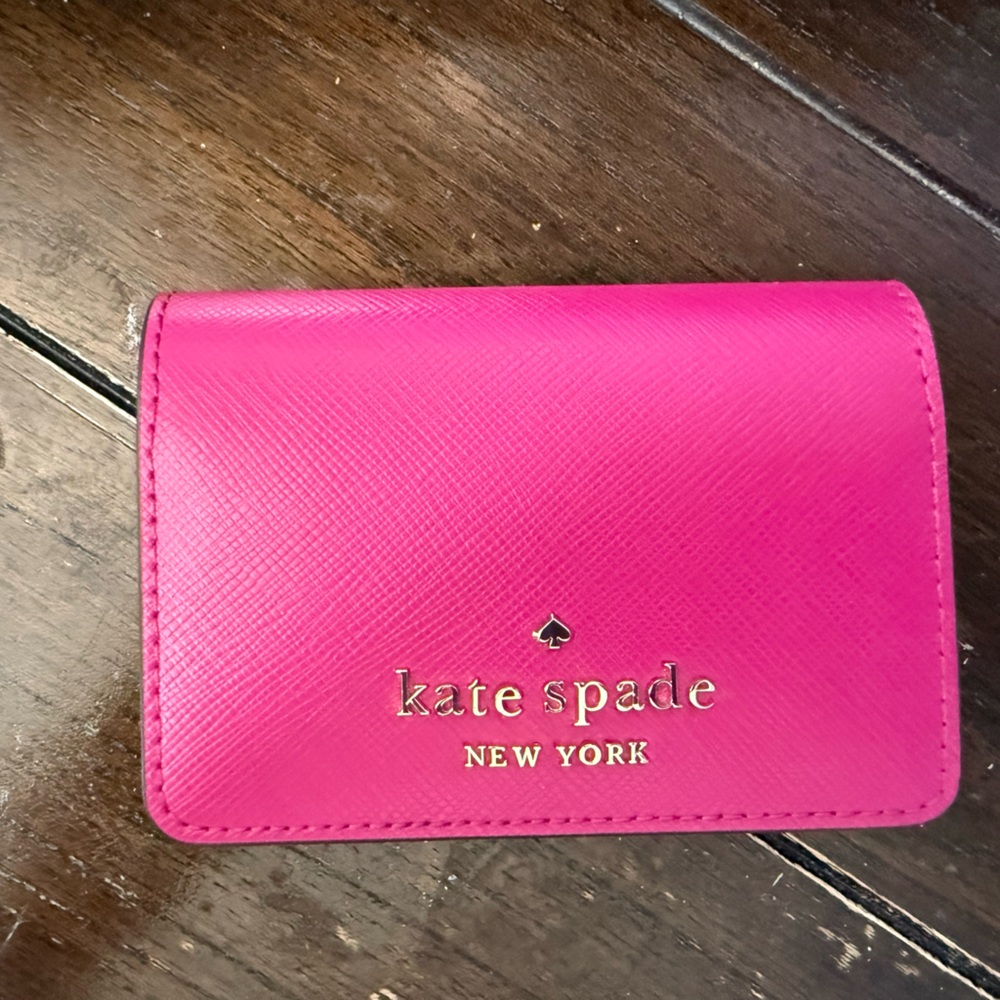 kate spade Hot Pink Saffiano Card Case with Gold Logo (key holder)